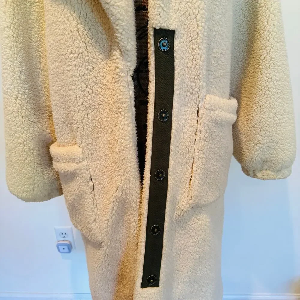 Free People Womens Tessa Oatmeal Teddy Sherpa Oversized Ivory Coat Size Small